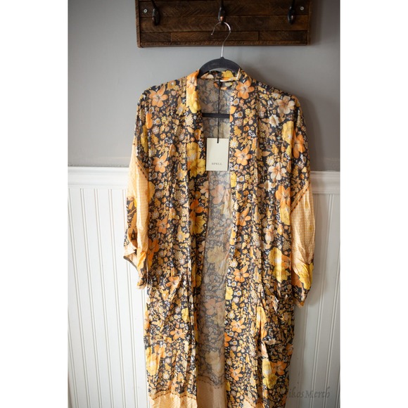 Free People X Spell Hibiscus Lane Maxi Kimono S/M - Picture 3 of 5